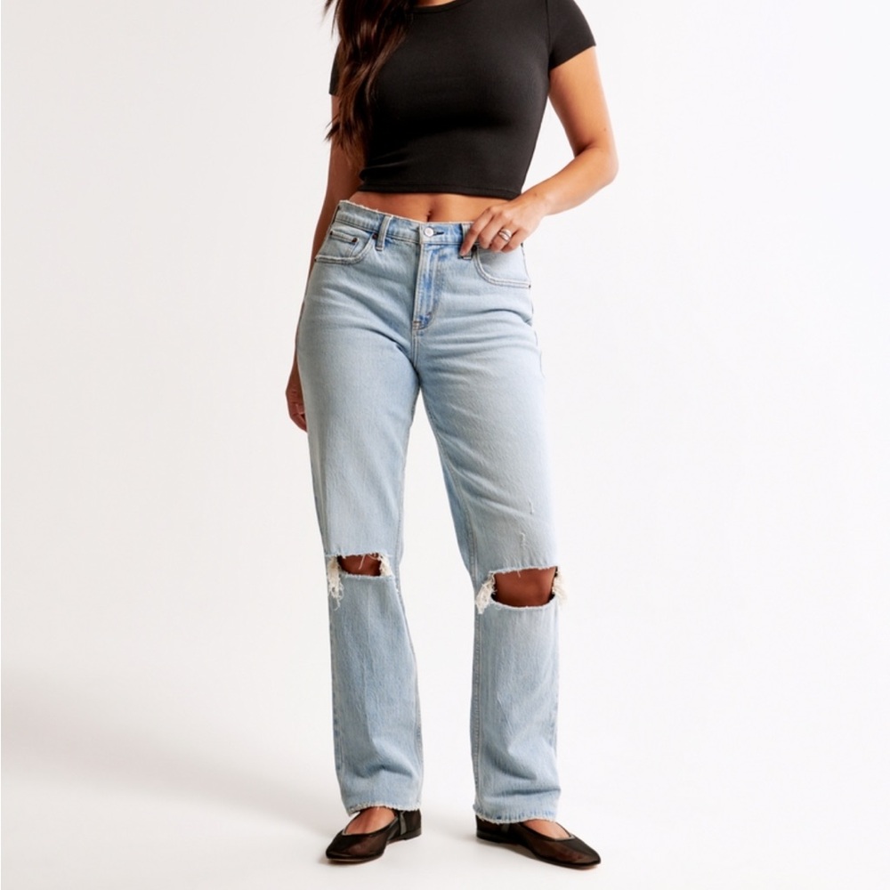 Abercrombie & Fitch Light Blue Straight Leg Jeans, 90’s High Rise, Curve Love